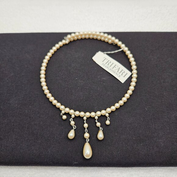 TRIFARI PEARLESSENCE Necklace Faux Pearl Choker Dangling Collar Drop Elegant NWT - Picture 1 of 2
